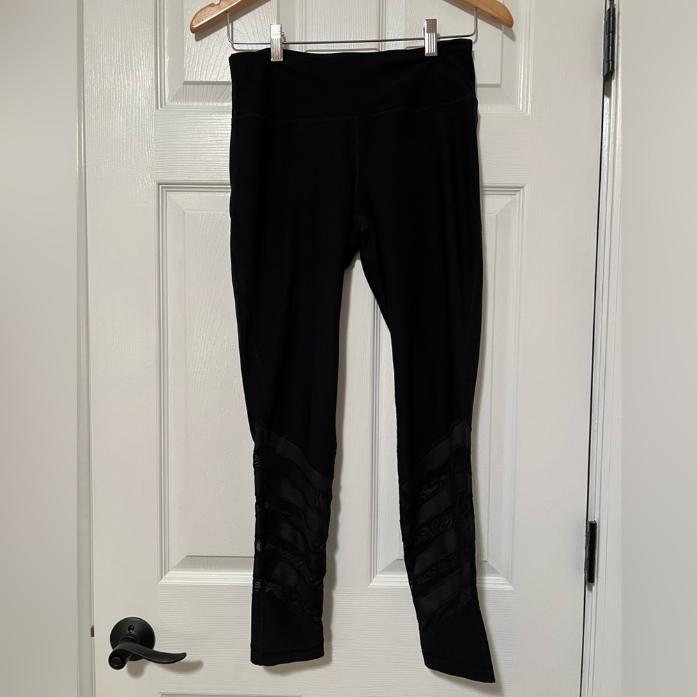 90 Degrees by Reflex, black leggings with mesh stripes on lower legs